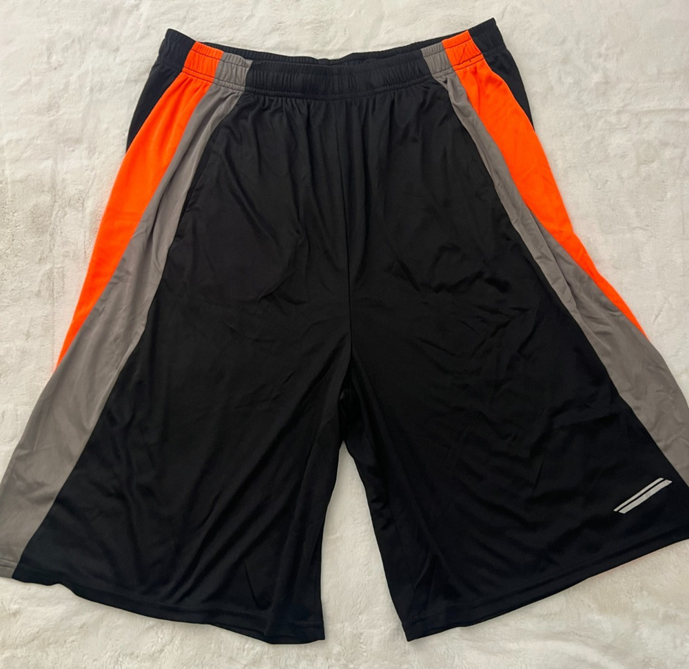 XPBX Men XXL Black Orange Gray Athletic Basketball Shorts Drawstring Colorblock